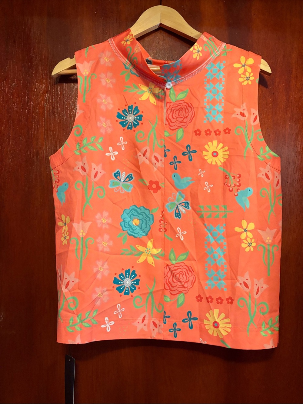 Coral Floral Button-Front Sleeveless Top